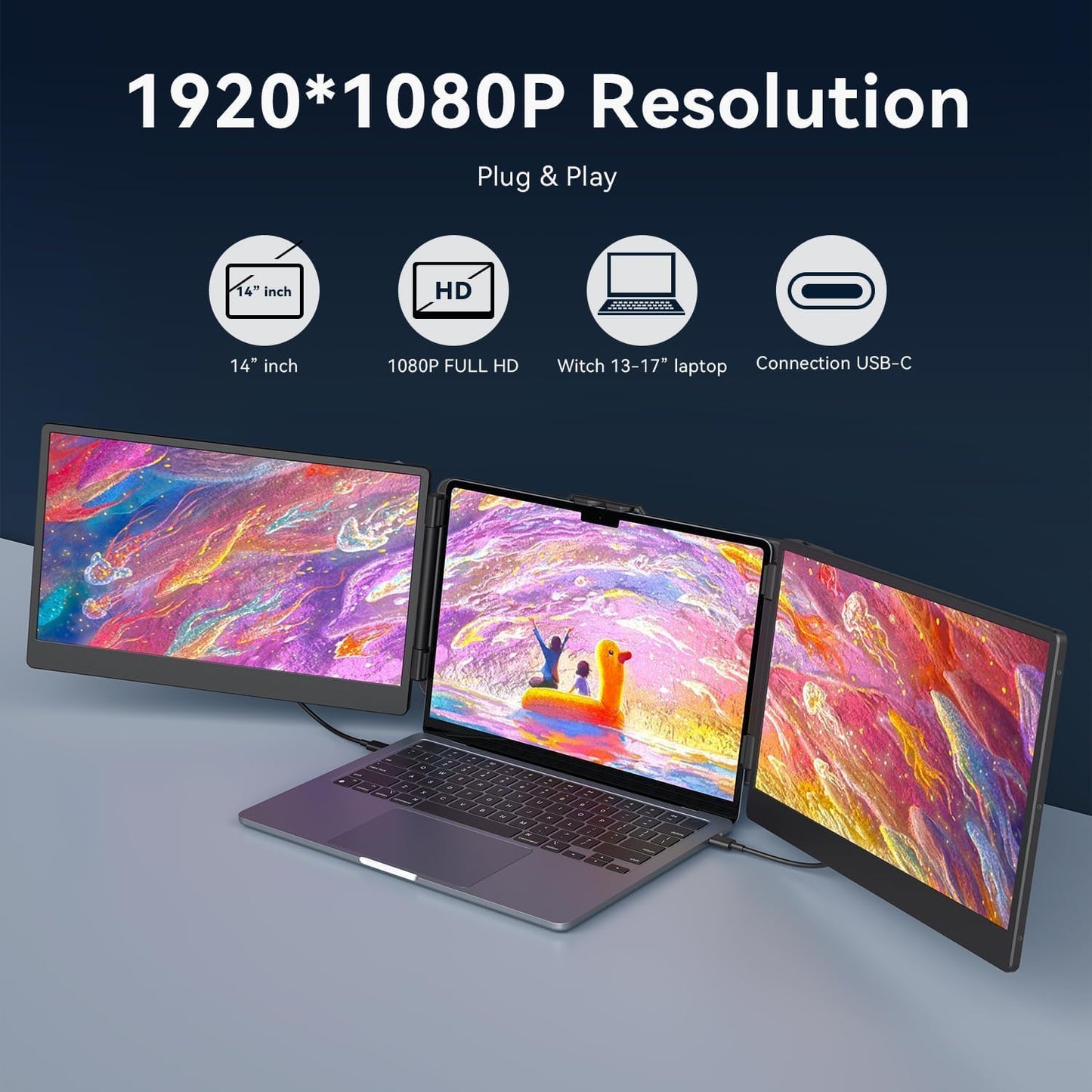 14’’ Triple Laptop Screen Extender for Mac/Windows