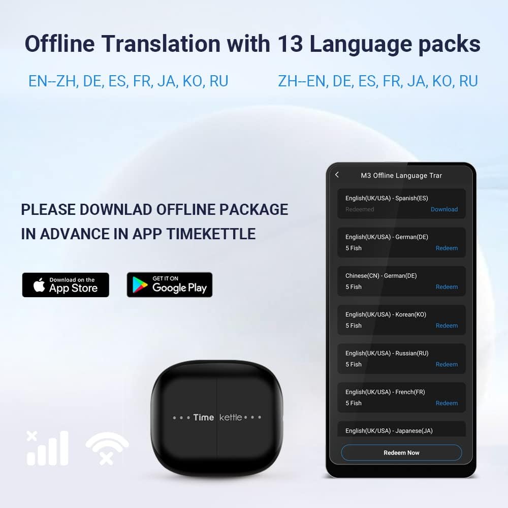 Timekettle M3 Language Translator Earbuds- Two-Way Translator Device with APP for 40 Languages