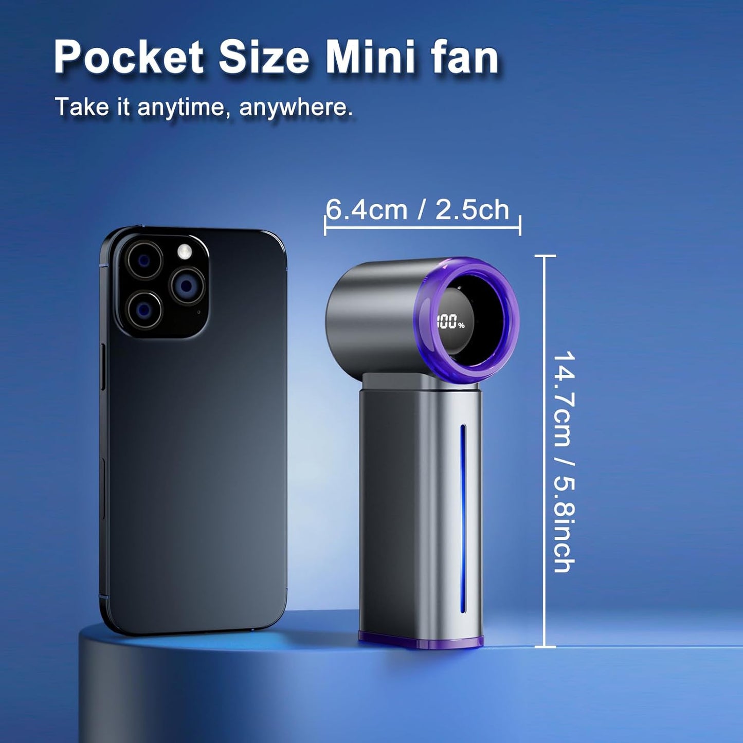 Portable Misting Fan - Mini Handheld Fan with Digital Display, 1-199 Speeds Adjustable (Grey)