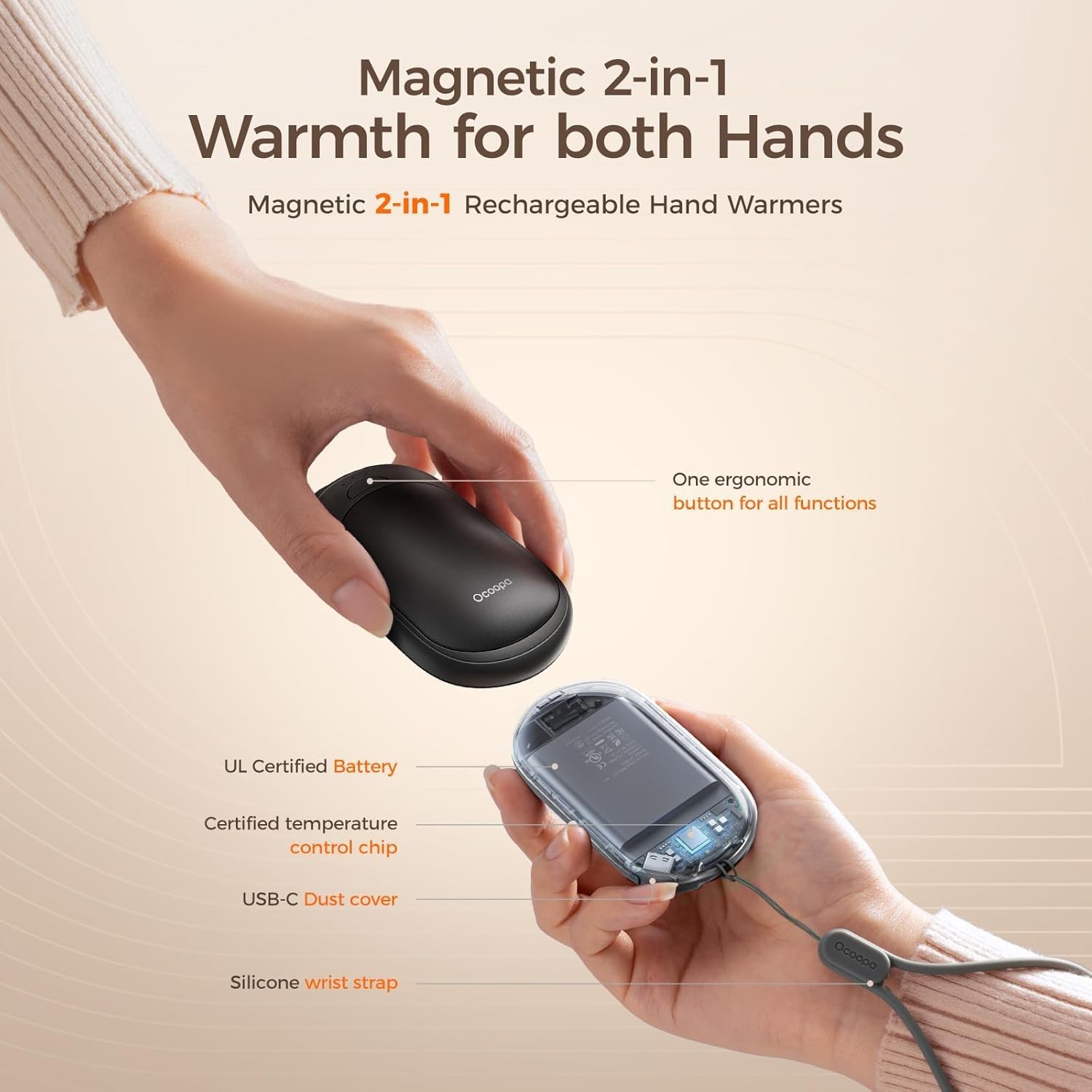 Magnetic Hand Warmers for Winter - Rechargeable 2 Pack