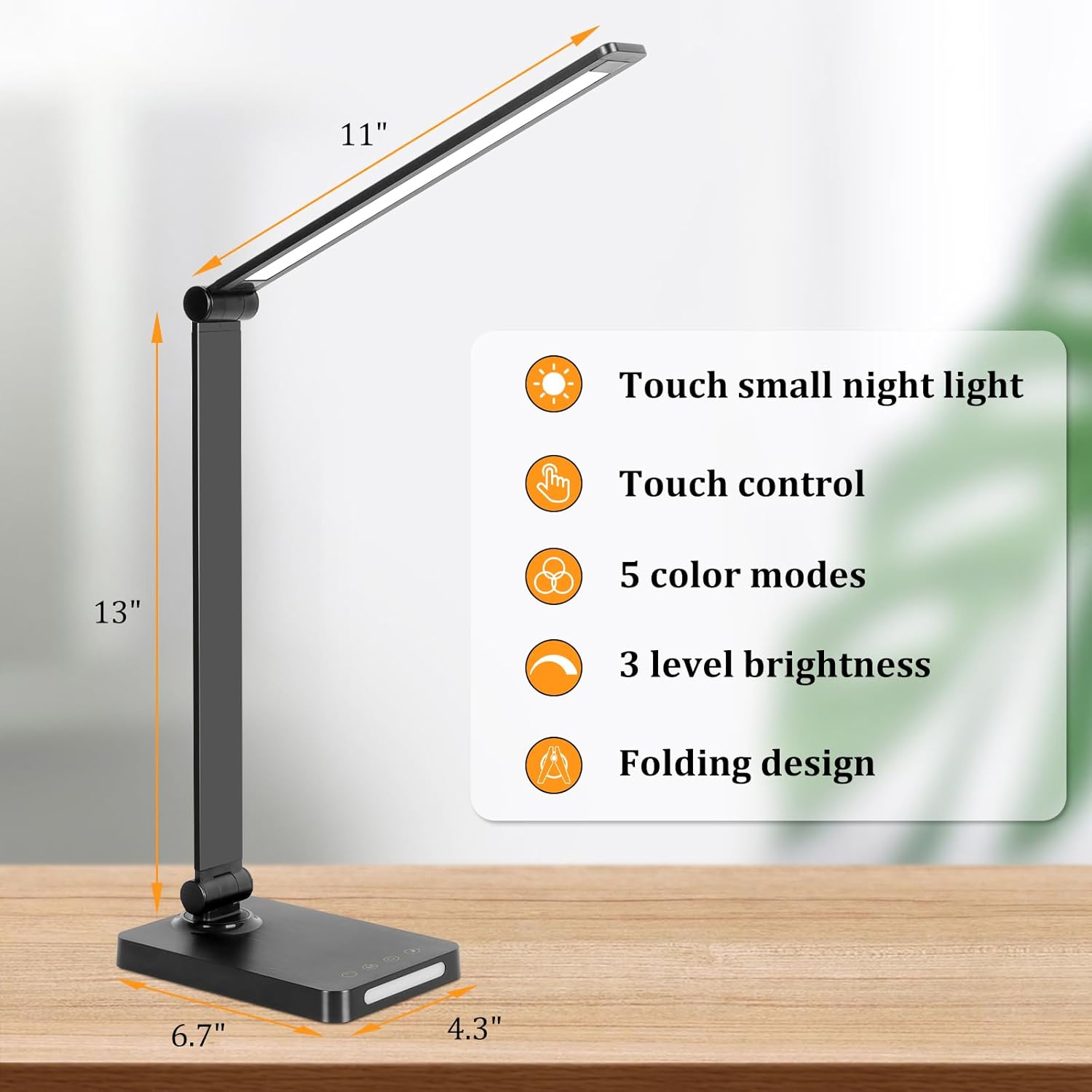 LED Desk Lamp with USB Ports- for Home Office with 5 Color Modes + 3 Brightness Modes (with adapter)