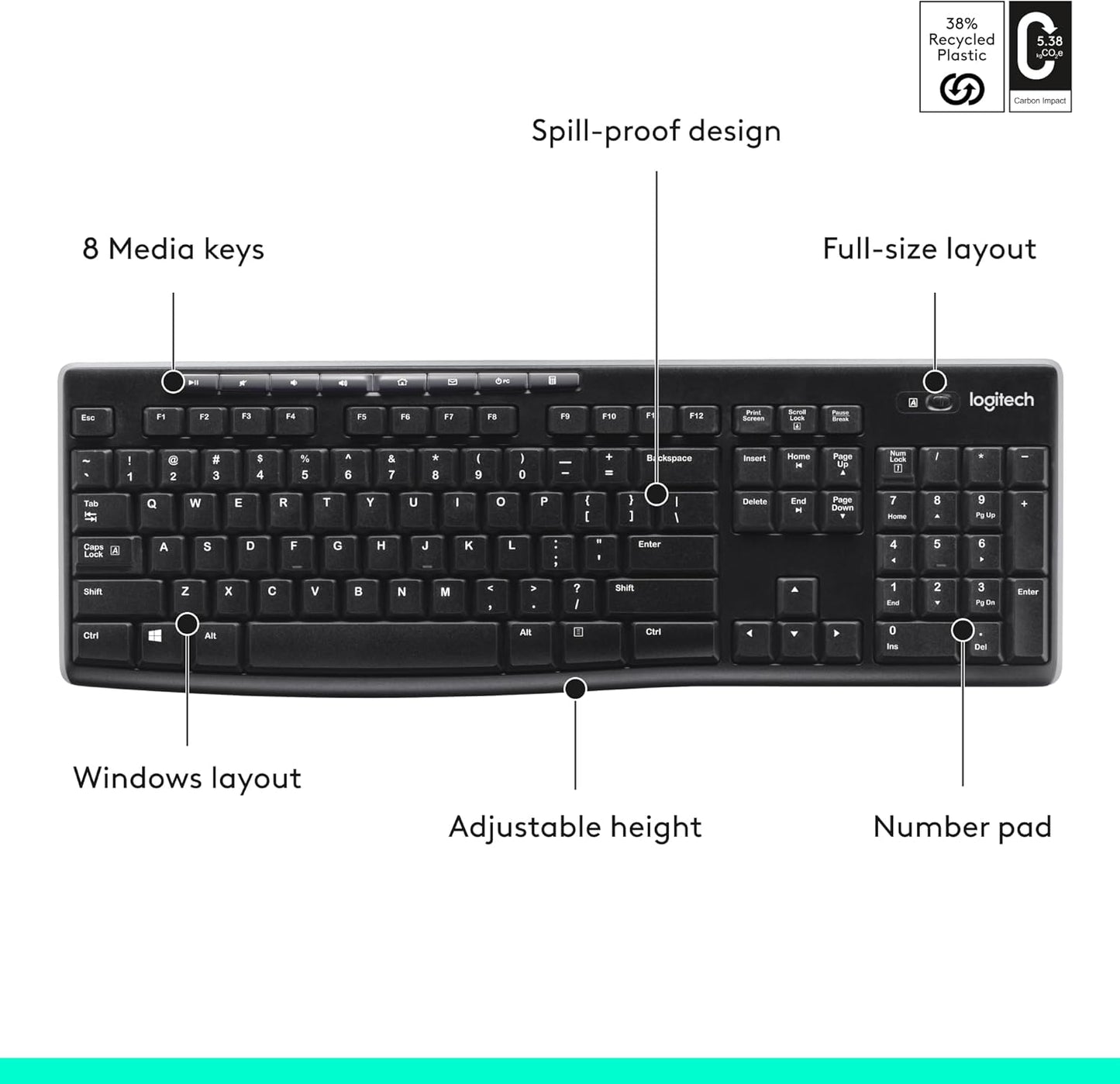 Logitech K270 Spill Proof Wireless Keyboard for Windows (Black)
