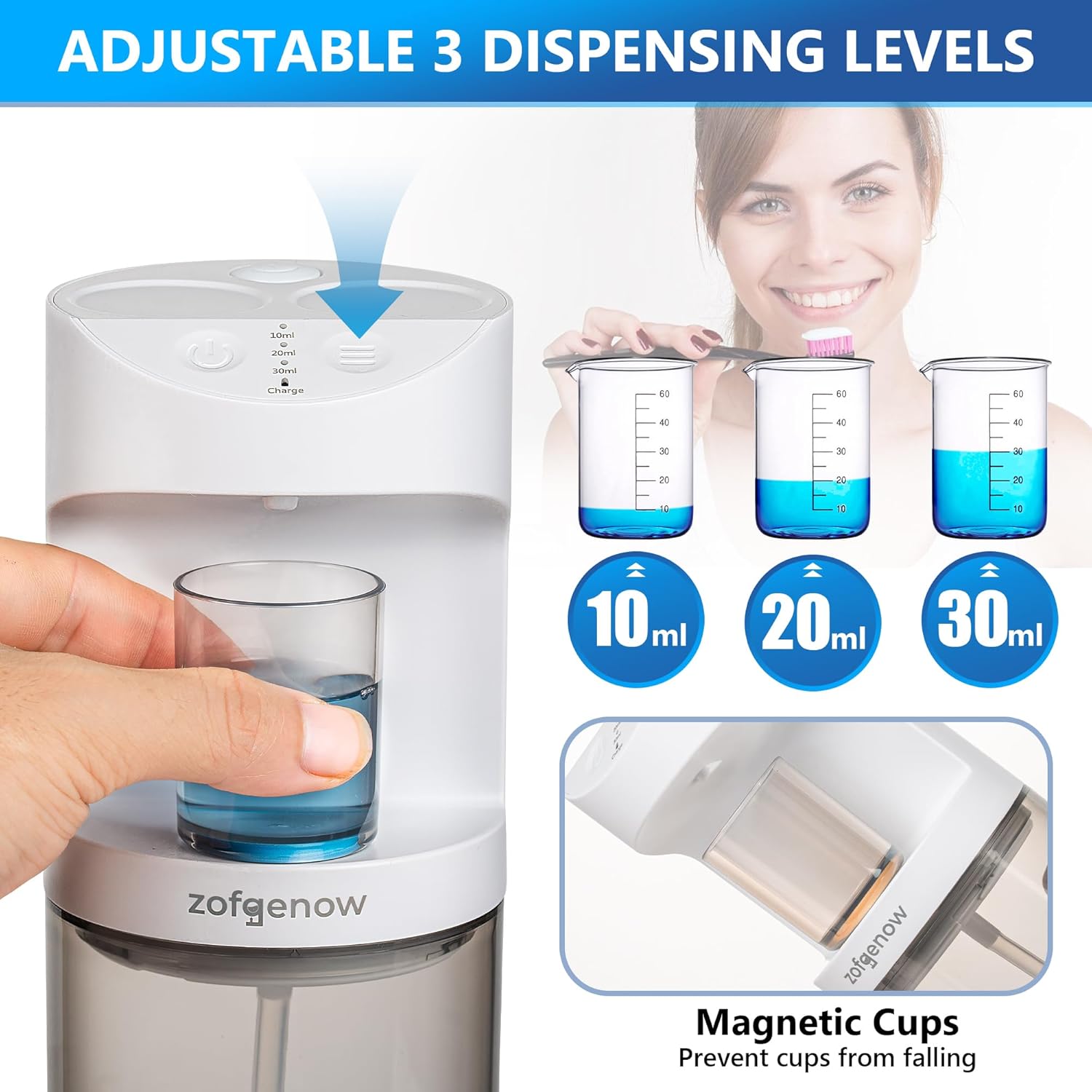 Automatic Mouthwash Dispenser for Bathroom with Magnetic Cups -Wall Mounted (White)