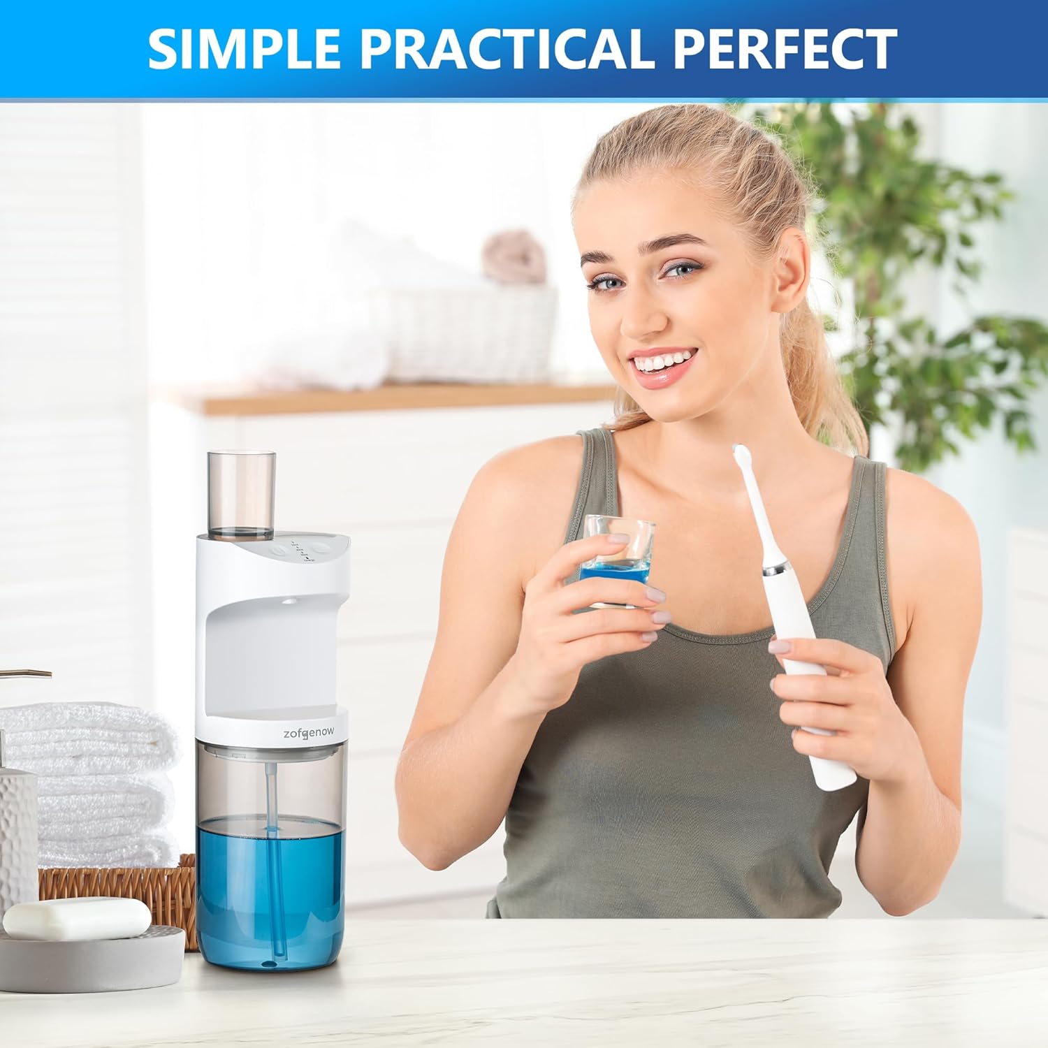 Automatic Mouthwash Dispenser for Bathroom with Magnetic Cups -Wall Mounted (White)