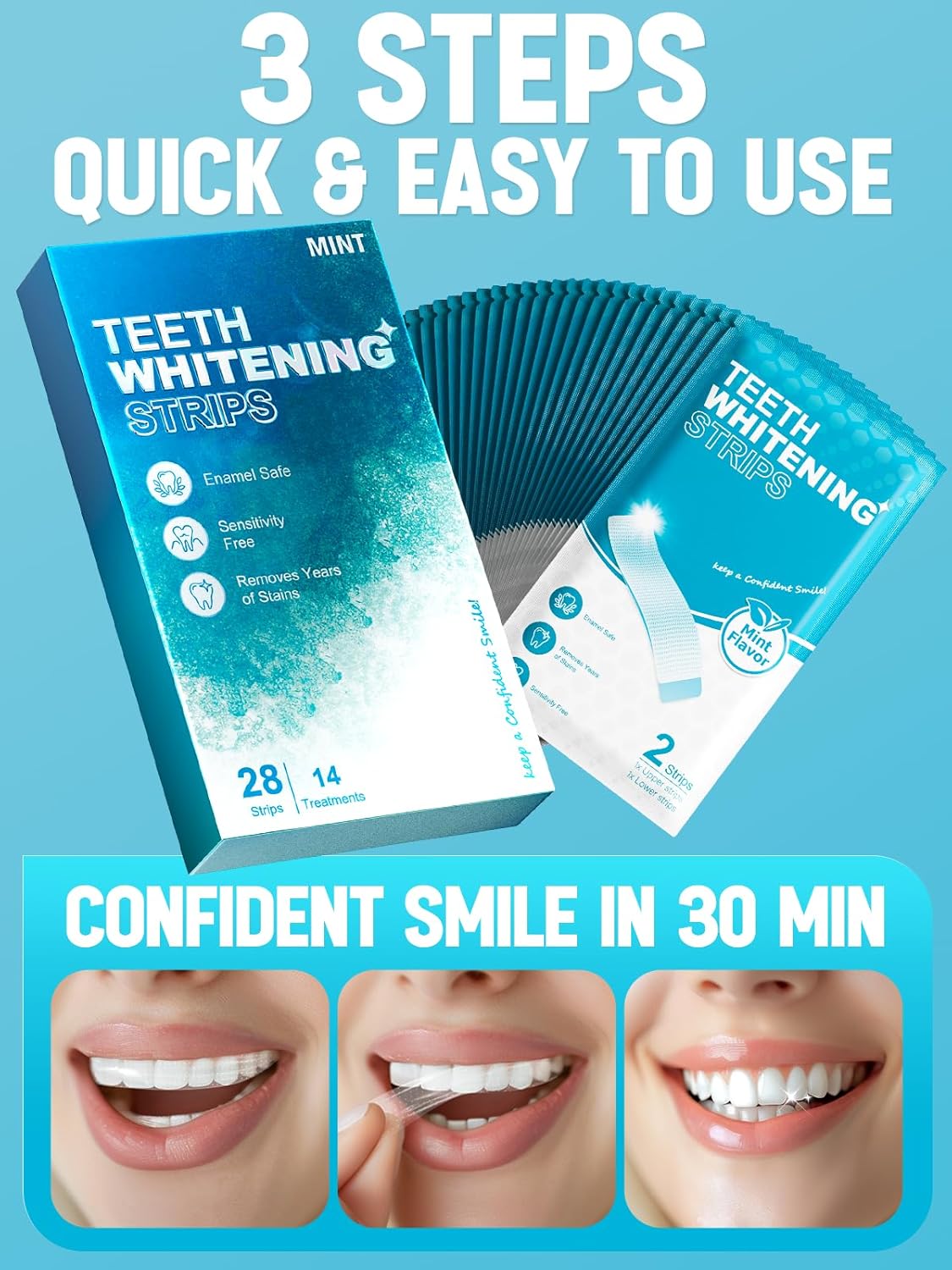 Oralfree Natural Teeth Whitening Strips - Enamel Safe Teeth Whitening Kit with Hydrogen Peroxide for teeth Stains (28 Mint Strips)