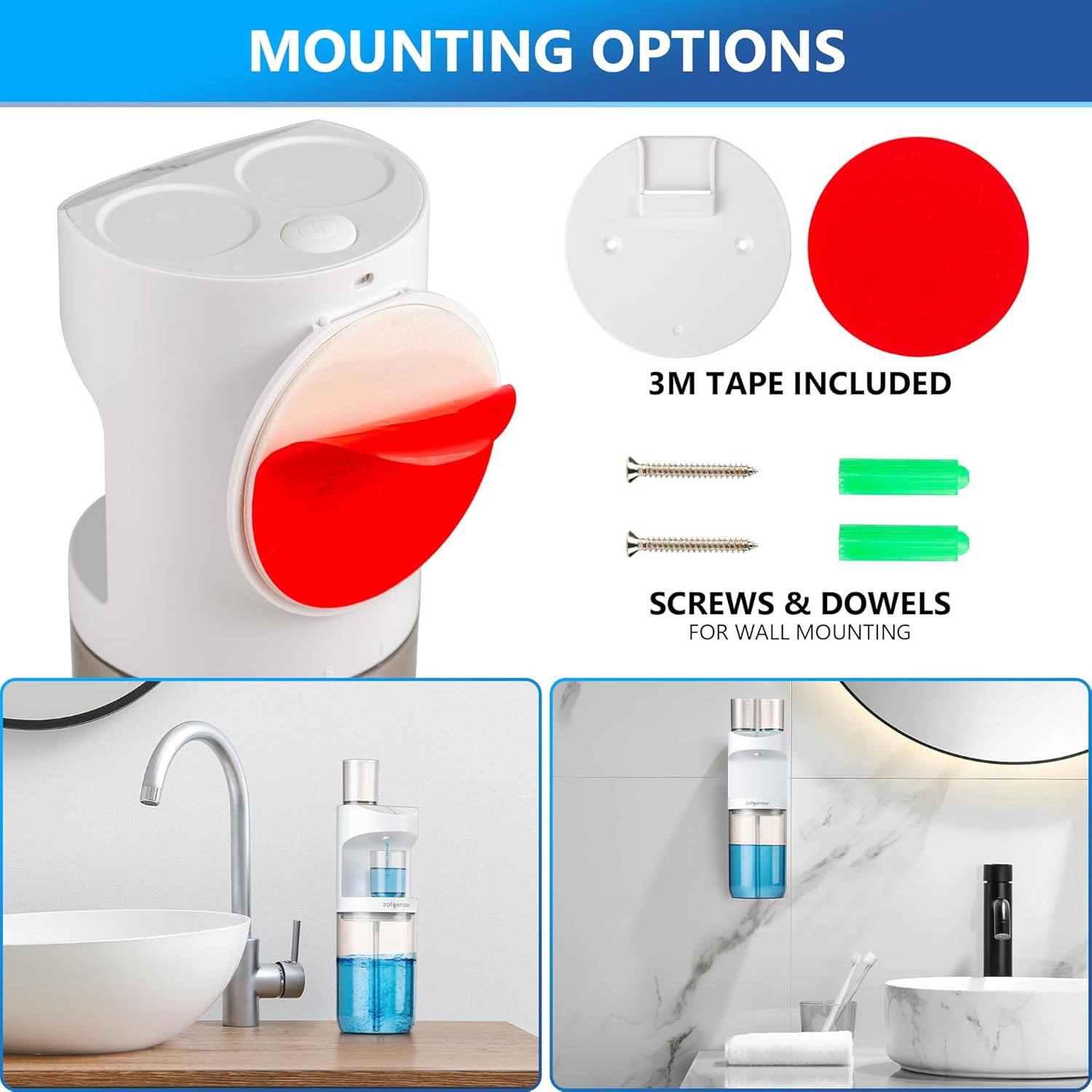 Automatic Mouthwash Dispenser for Bathroom with Magnetic Cups -Wall Mounted (White)