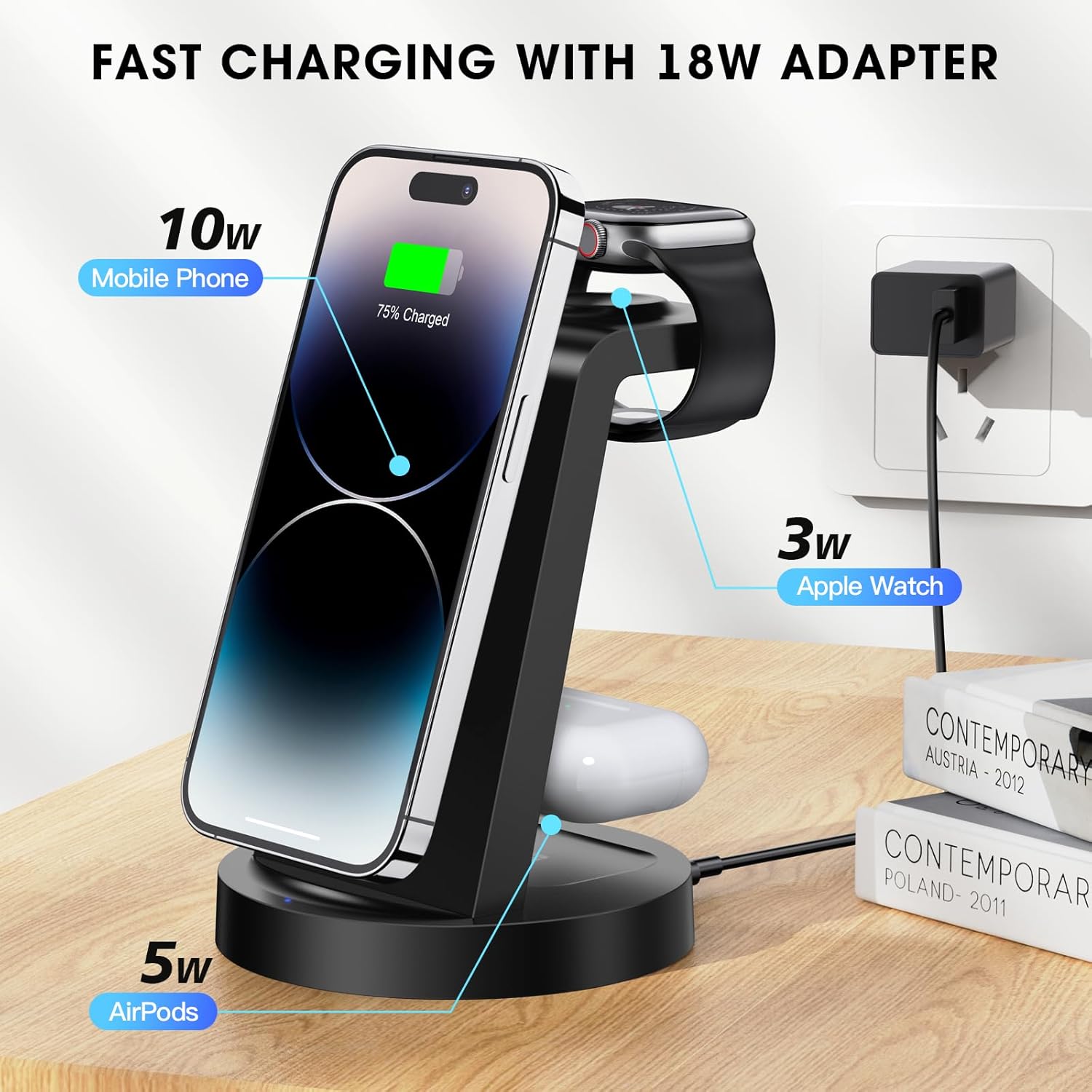 3-in-1 Charging Station for Apple - Wireless Charger for iPhone, Airpods +Apple Watch