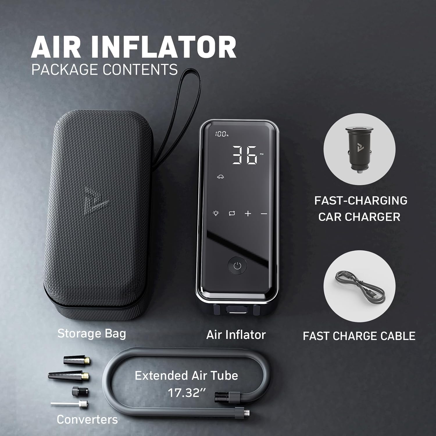 Portable Air Inflator with Fast Inflation- for bike & car tires, balls and more