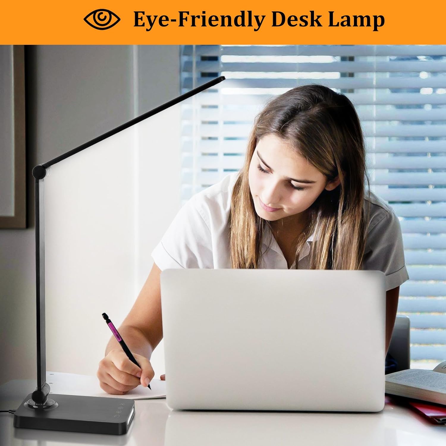 LED Desk Lamp with USB Ports- for Home Office with 5 Color Modes + 3 Brightness Modes (with adapter)