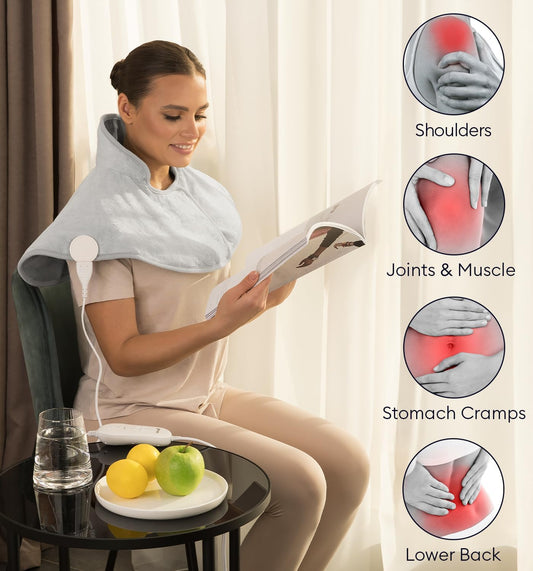 Heating Pad for Neck and Shoulders, Shoulder Heating Wrap with 4 Auto Shut-Off + 6 Heat Settings for Pain Relief