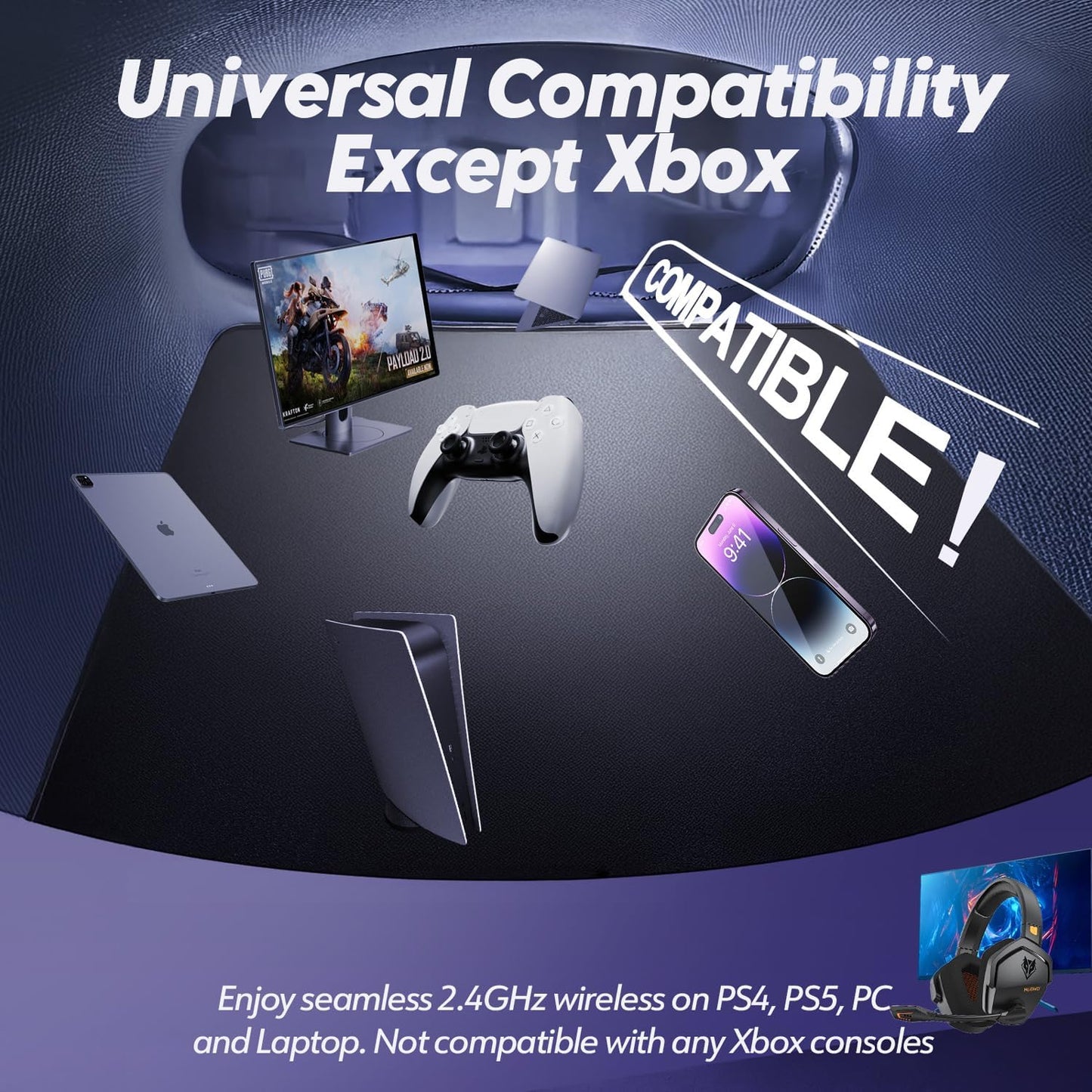 NUBWO G06 Dual Wireless Gaming Headset with Microphone for PS5, PS4 &  PC(Black-Orange)