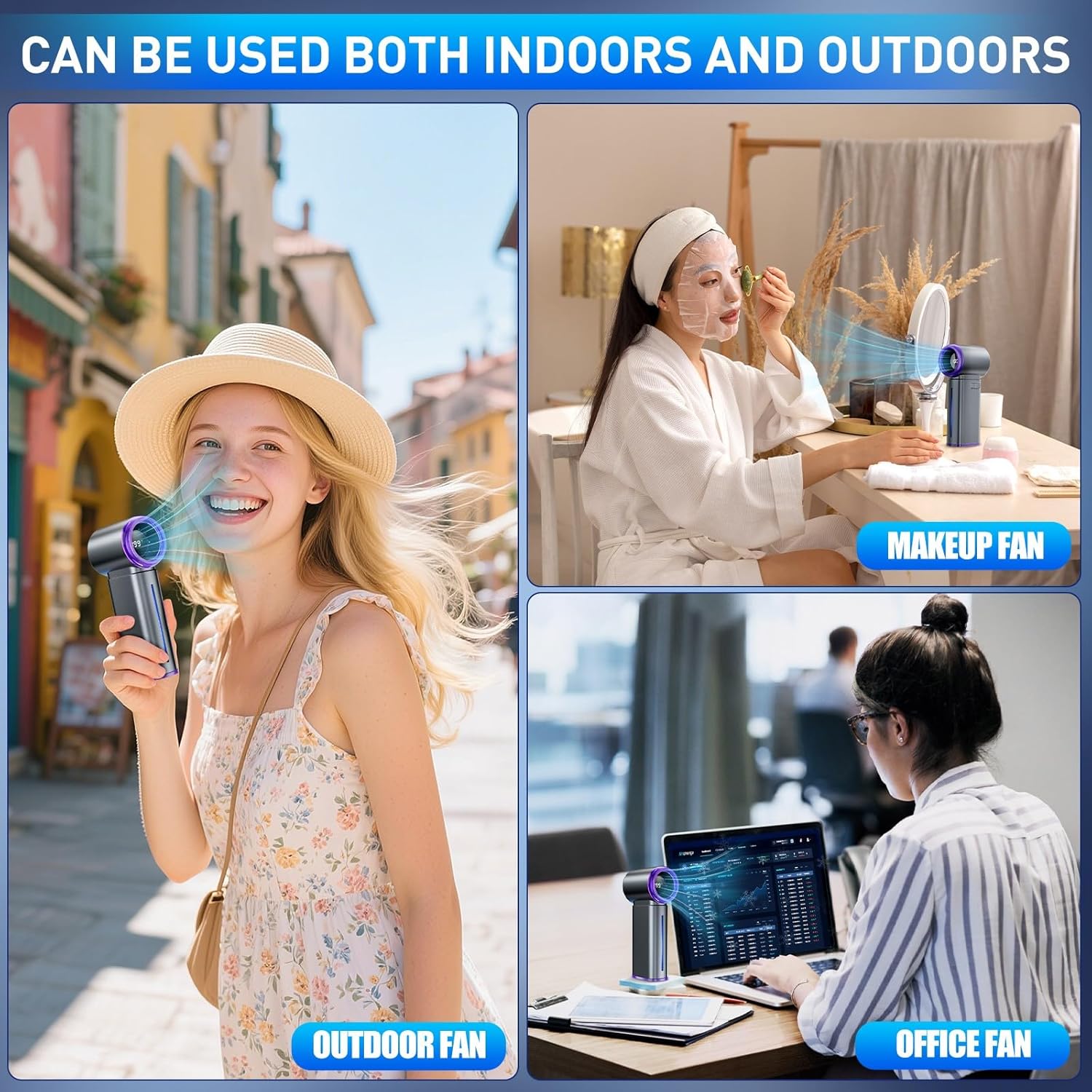 Portable Misting Fan - Mini Handheld Fan with Digital Display, 1-199 Speeds Adjustable (Grey)