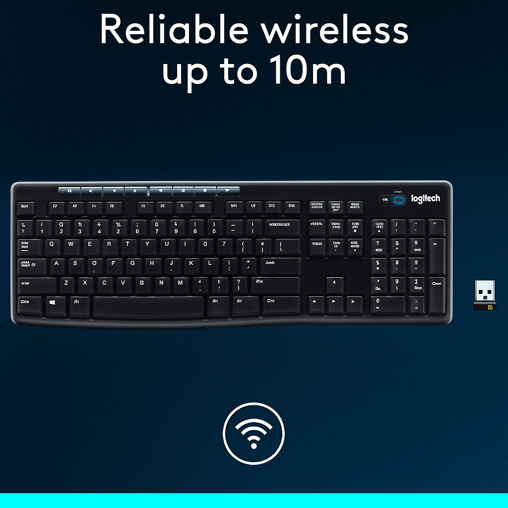 Logitech K270 Spill Proof Wireless Keyboard for Windows (Black)