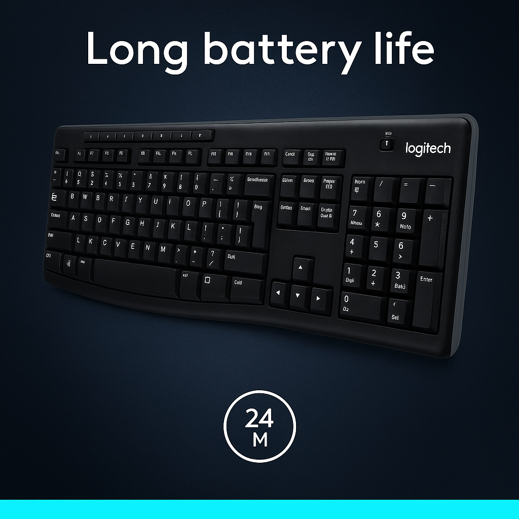 Logitech K270 Spill Proof Wireless Keyboard for Windows (Black)