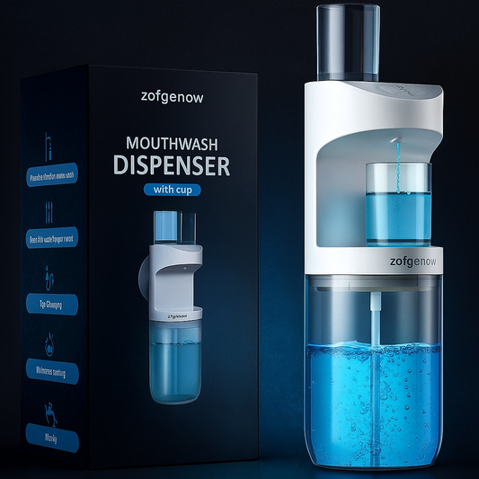 Automatic Mouthwash Dispenser for Bathroom with Magnetic Cups -Wall Mounted (White)
