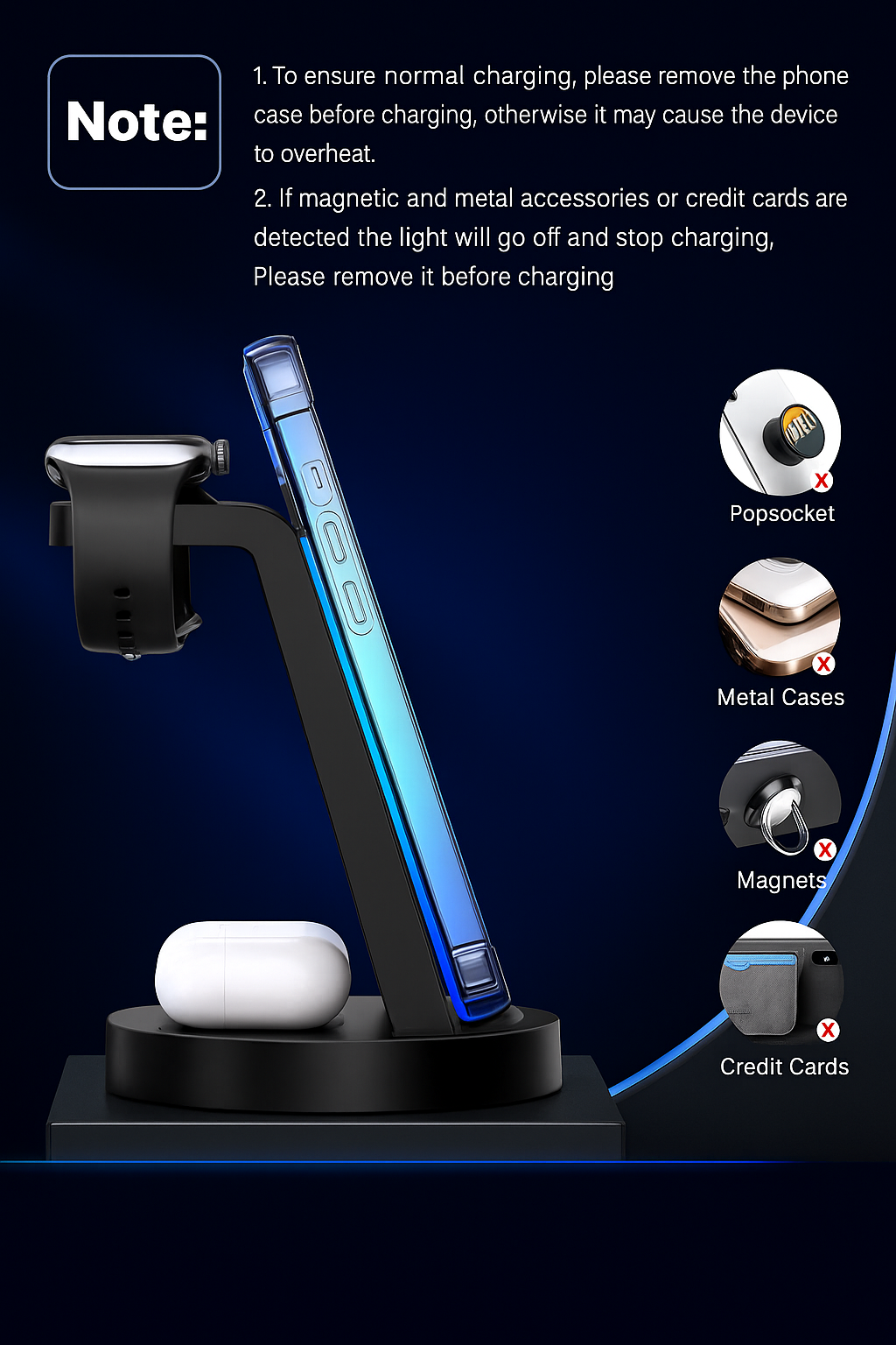 3-in-1 Charging Station for Apple - Wireless Charger for iPhone, Airpods +Apple Watch