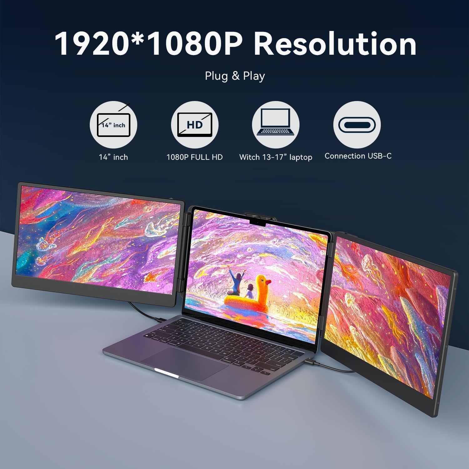 14’’ Triple Laptop Screen Extender for Mac/Windows