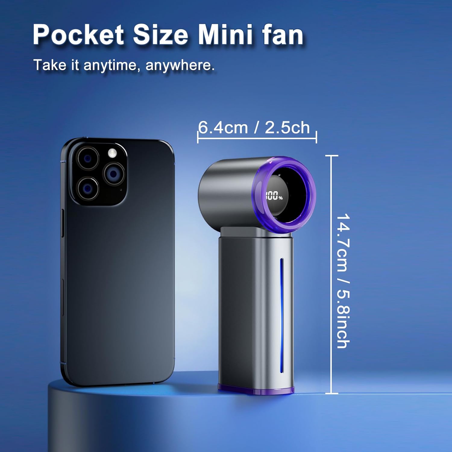 Portable Misting Fan - Mini Handheld Fan with Digital Display, 1-199 Speeds Adjustable (Grey)