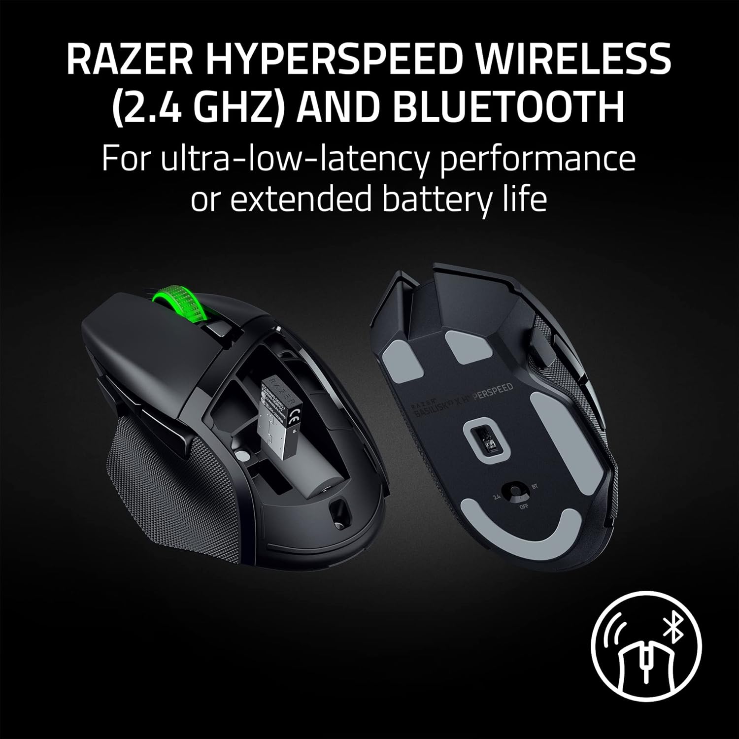 Razor Basilisk V3 X Hyperspeed Customizable Wireless Gaming Mouse- Classic Black