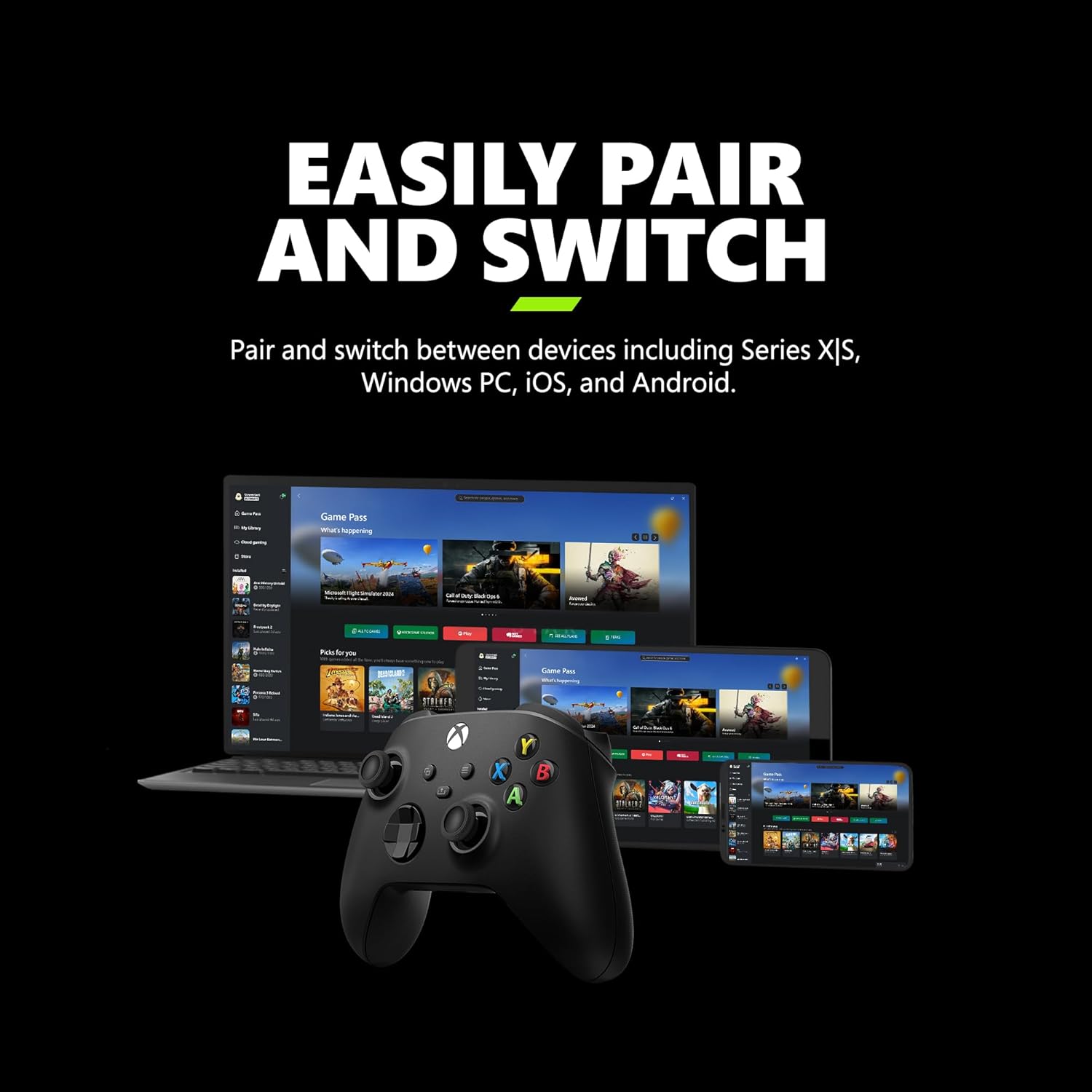 X-Box Wireless Gaming Controller (2025) – Carbon Black – Play on  Windows, Android + VR headsets