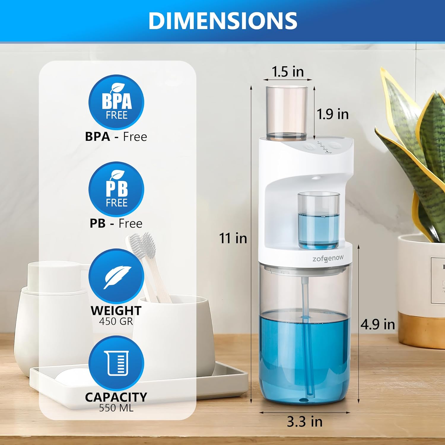 Automatic Mouthwash Dispenser for Bathroom with Magnetic Cups -Wall Mounted (White)