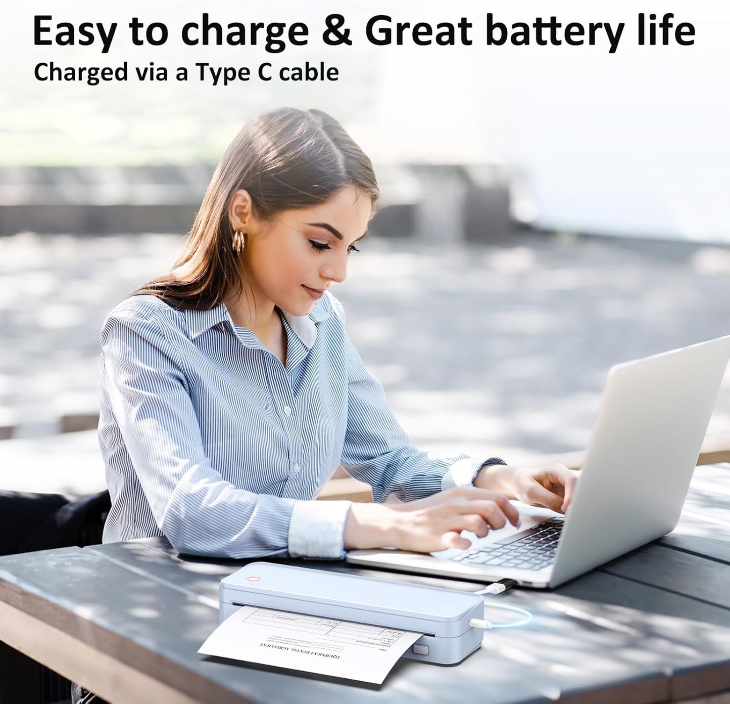 Inkless Portable Printer for Travel with Bluetooth Connection - Includes Carry Case and 3 Rolls of Thermal Paper Kit