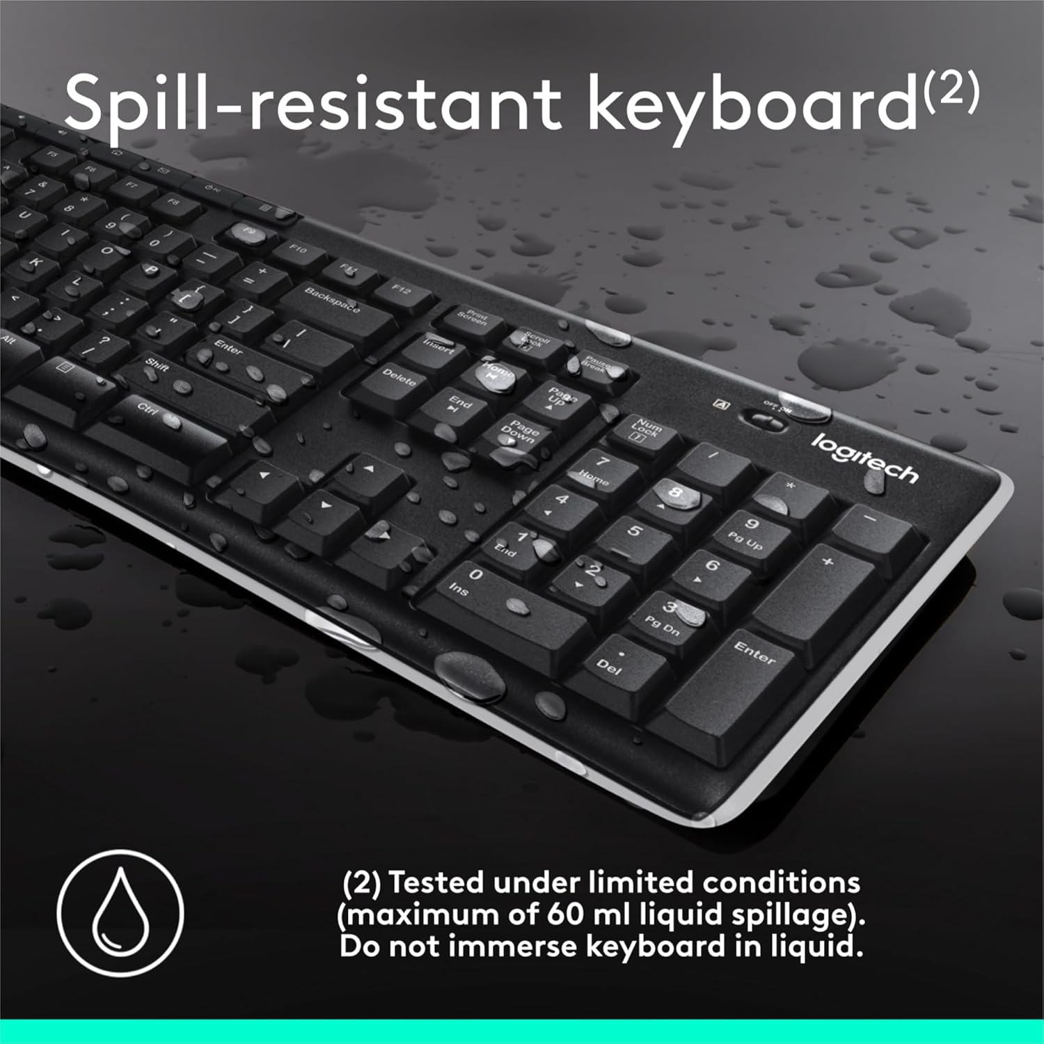 Logitech K270 Spill Proof Wireless Keyboard for Windows (Black)