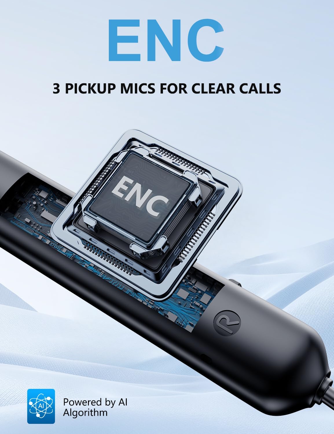 Active Noise Cancelling Neckband Headphones- Wireless V5.3 Bluetooth Headphones with 3 AI Mics (for Travel & Home Office)