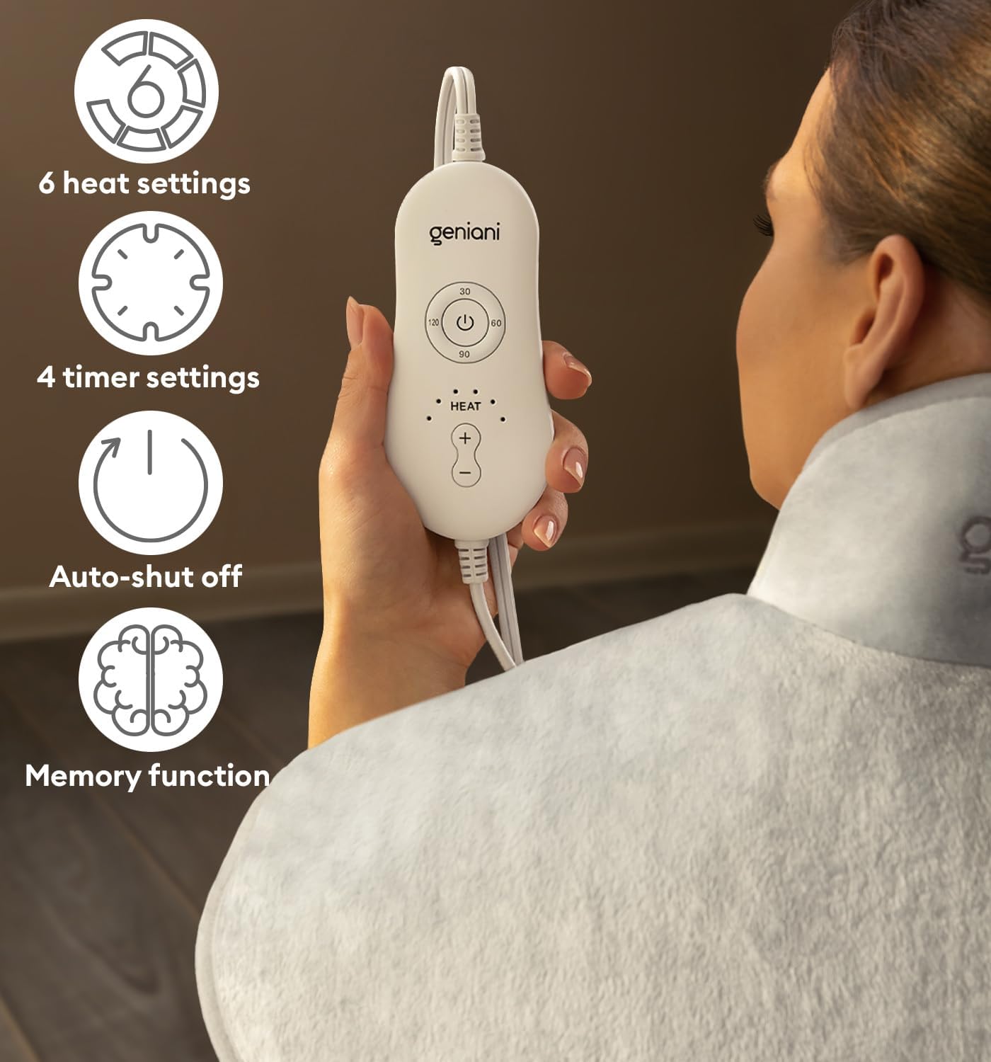 Heating Pad for Neck and Shoulders, Shoulder Heating Wrap with 4 Auto Shut-Off + 6 Heat Settings for Pain Relief 