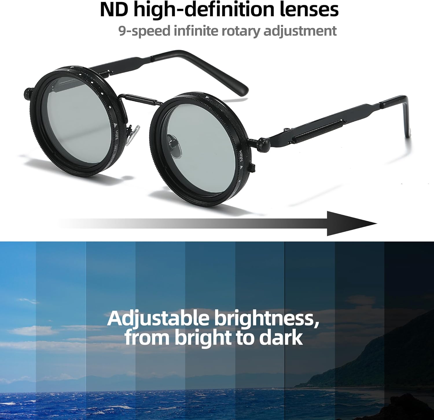 Adjustable Tint Sunglasses- 1-9 Gears (for high sunlight and outdoors) 