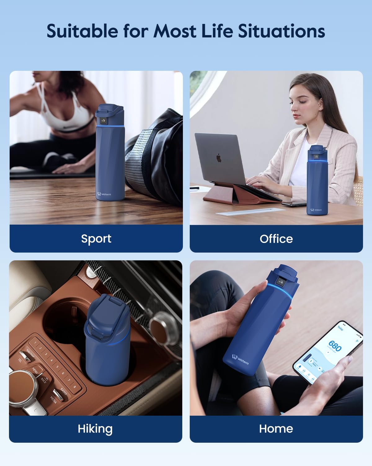 Smart Water Bottle with Reminder to Hydrate - Stainless Steel Vacuum Insulated  with Water Tracker 