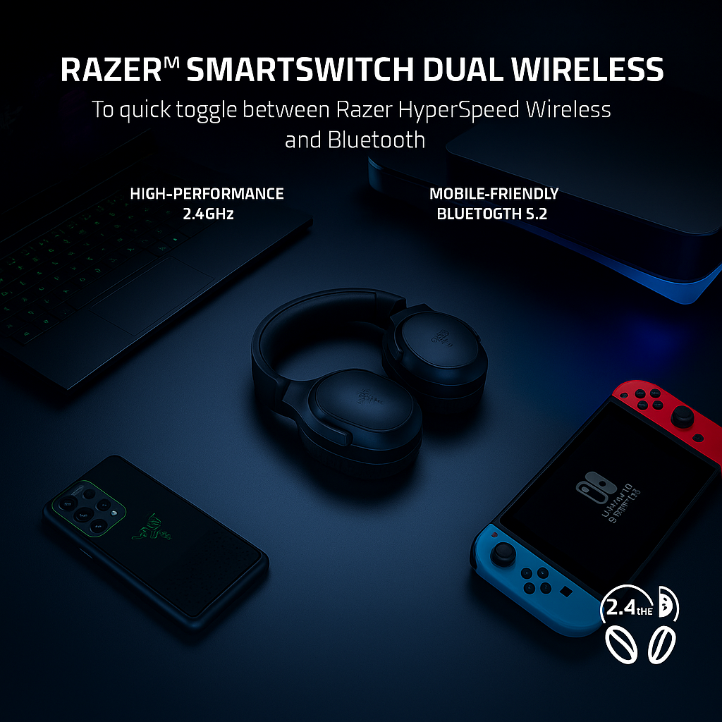 Razer Barracuda X Wireless Gaming & Mobile Headset :2.4Ghz Wireless + Bluetooth - Lightweight (Black)