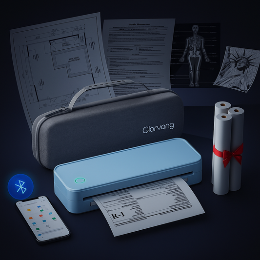 Inkless Portable Printer for Travel with Bluetooth Connection - Includes Carry Case and 3 Rolls of Thermal Paper Kit