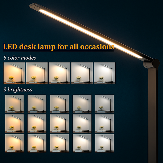 LED Desk Lamp with USB Ports- for Home Office with 5 Color Modes + 3 Brightness Modes (with adapter)