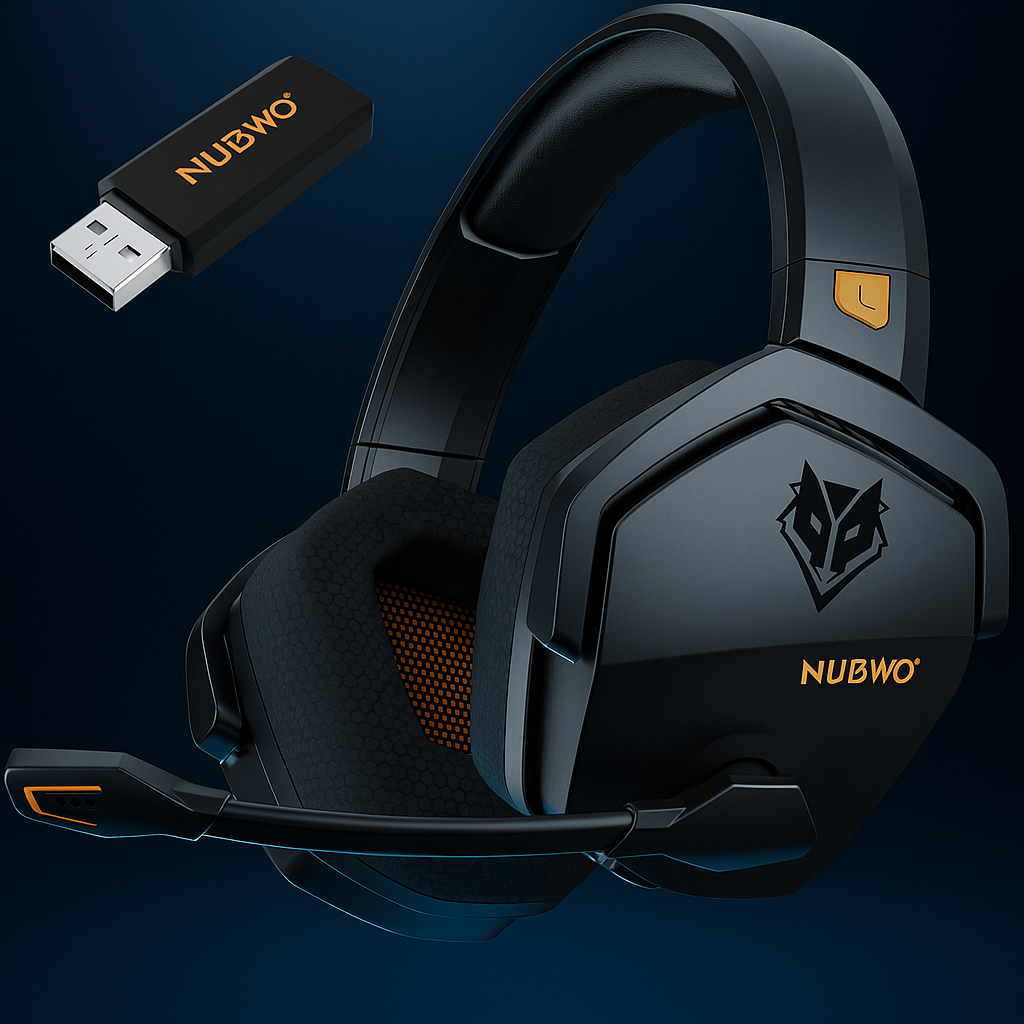 NUBWO G06 Dual Wireless Gaming Headset with Microphone for PS5, PS4 &  PC(Black-Orange)
