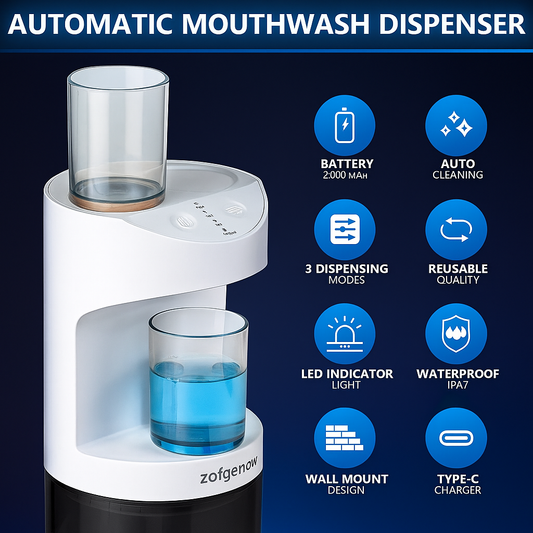 Automatic Mouthwash Dispenser for Bathroom with Magnetic Cups -Wall Mounted (White)